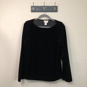 Coldwater Creek Black Velvet Velour Long Sleeve Top Women's 1X Holiday Money GUC